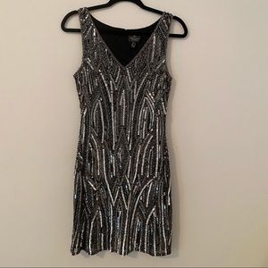 Adrianna Papell Black Sequin Beaded Dress